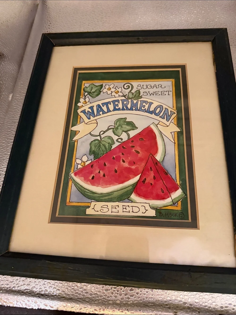 “Large Watermelon Seed Packet” framed picture of a watermelon seed packet.